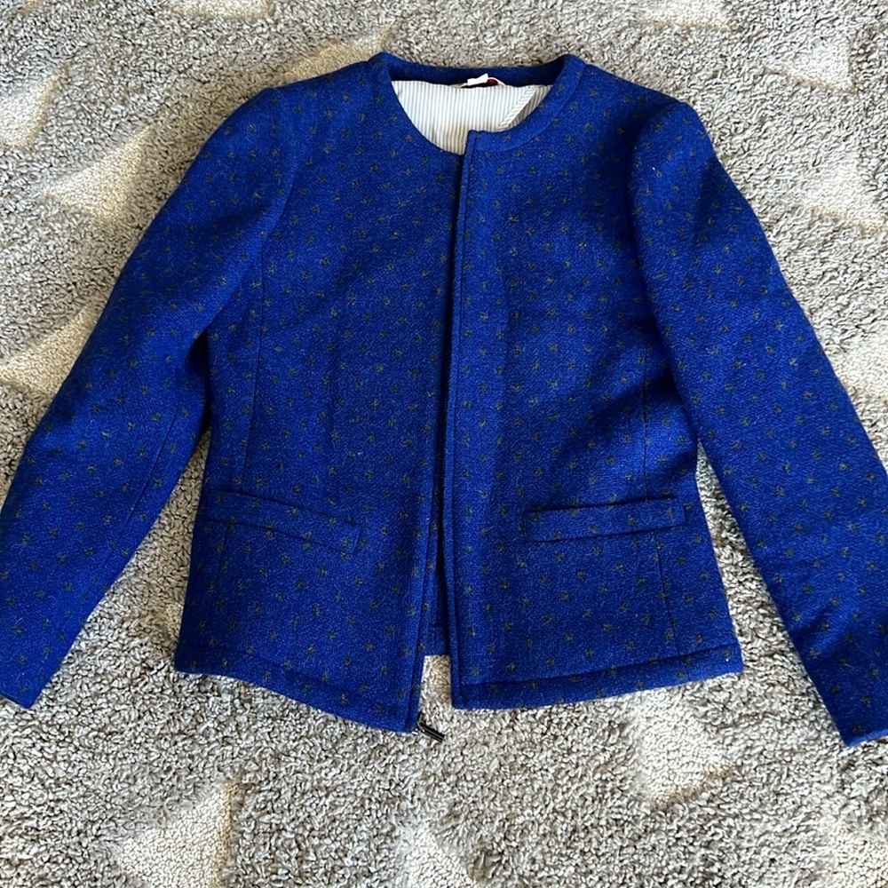 Brooks Brothers Blue Grey Polkadot Tweed Blazer - 0